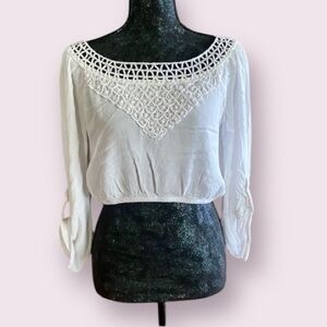 Miss Daisy White Crochet Laced Cropped Off the Shoulder Blouse